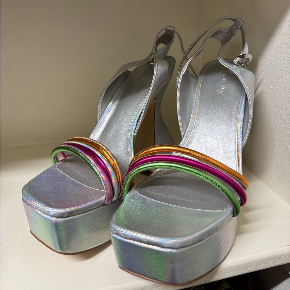 Iridescent Platform Heels with Colorful Straps